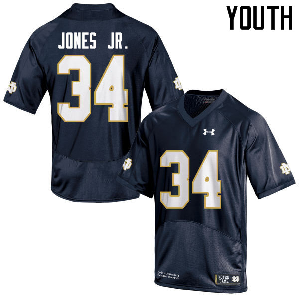 Youth NCAA Notre Dame Fighting Irish #34 Tony Jones Jr. Stitched College Under Armour Authentic Navy Blue Football Jersey JF10I17MQ